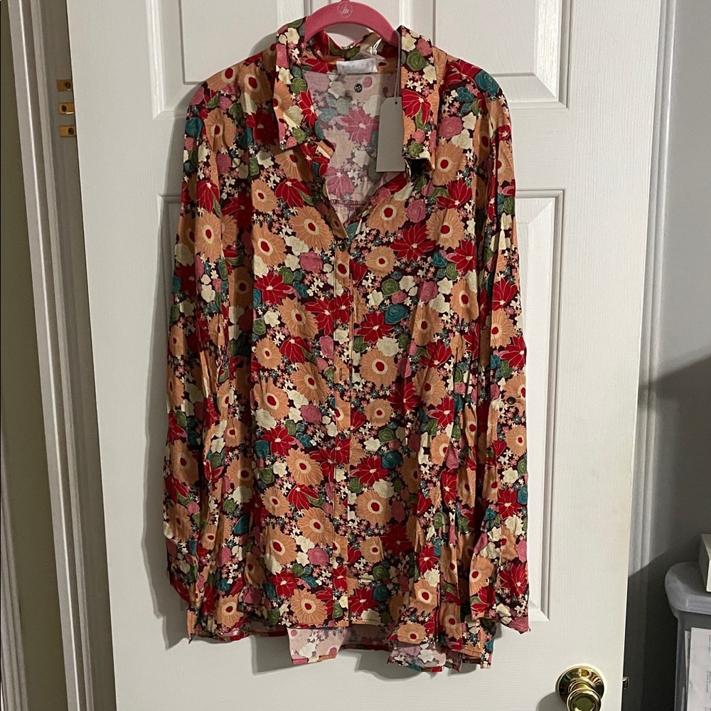 Floral Button-Down Shirt - Red and Green